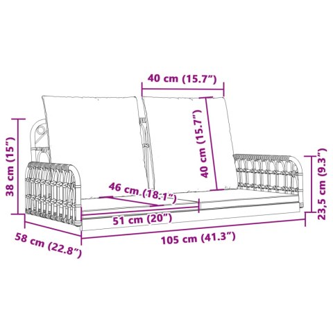 VidaXL Ławka bujana z poduszkami, 105x58x38 cm, polirattan i stal