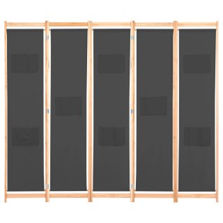 VidaXL Parawan 5-panelowy, szary, 200 x 170 x 4 cm, tkanina