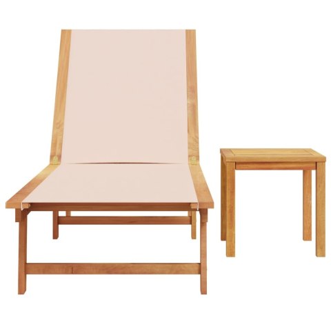 VidaXL Leżak ze stolikiem, kremowy, drewno akacjowe i textilene