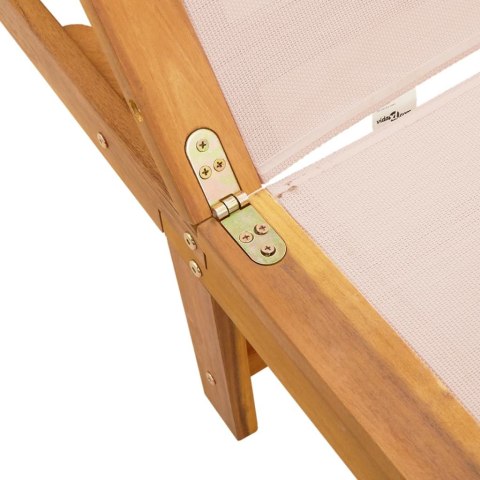 VidaXL Leżak ze stolikiem, kremowy, drewno akacjowe i textilene