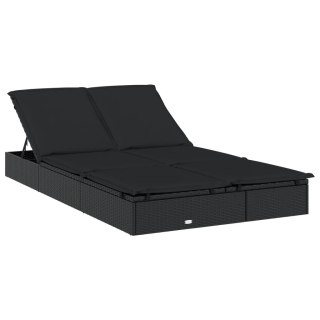 VidaXL 2-osobowy leżak z poduszkami, czarny, polirattan