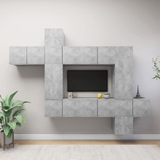 VidaXL 10-cz. zestaw szafek TV szarość betonu, materiał drewnopochodny