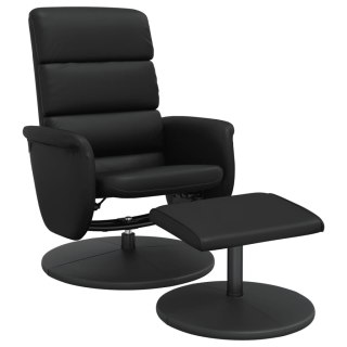 VidaXL Rozkładany fotel z podnóżkiem, czarny, obity sztuczną skórą