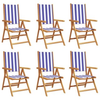 VidaXL Rozkładane krzesła ogrodowe, 6 szt., niebiesko-biała tkanina