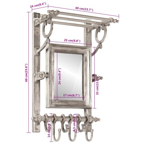 VidaXL Półka na bagaże z wieszakami, ścienna, aluminium