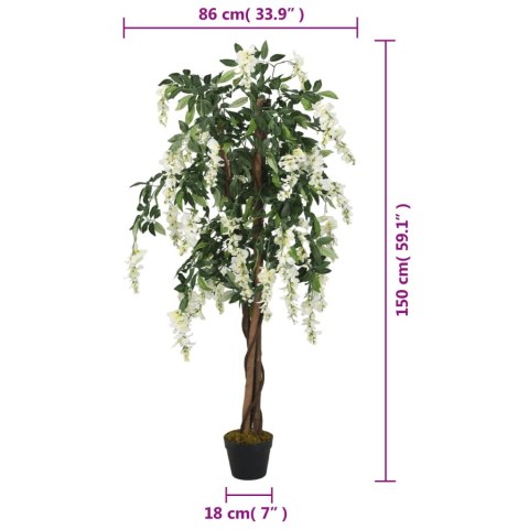 VidaXL Sztuczna wisteria, 840 liści, 150 cm, zielono-biała