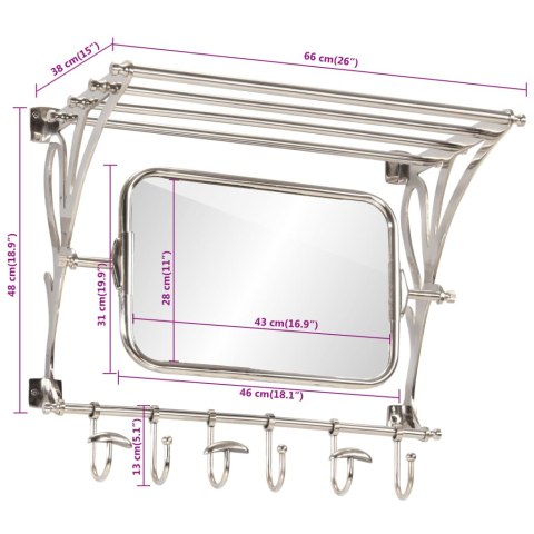 VidaXL Półka na bagaże z wieszakami i lustrem, ścienna, aluminium