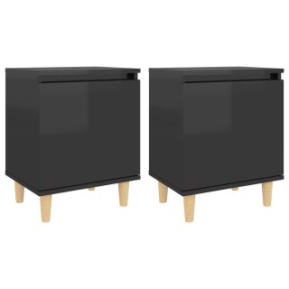 VidaXL 2 szafki nocne z drewnianymi nogami, czarne, połysk, 40x30x50cm