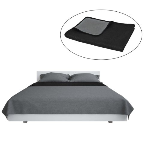 VidaXL Dwustronna narzuta na łóżko, pikowana, 170x210 cm, szaro-czarna