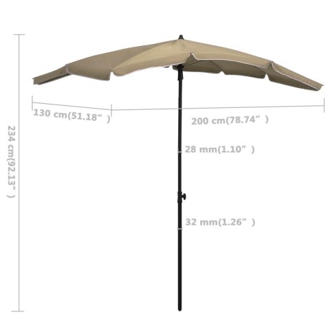 VidaXL Parasol ogrodowy na słupku, 200x130 cm, kolor taupe