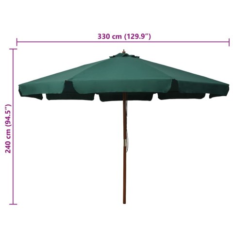 VidaXL Parasol ogrodowy na drewnianym słupku, 330 cm, zielony