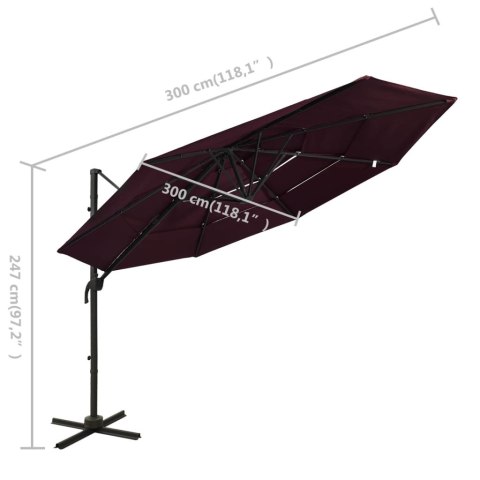 VidaXL 4-poziomowy parasol na aluminiowym słupku, bordowy, 3x3 m