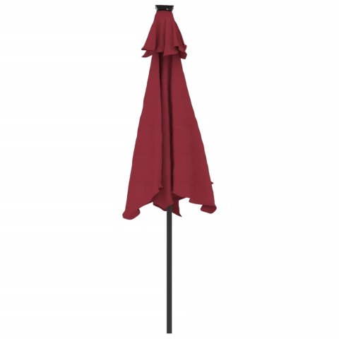 VidaXL Parasol ogrodowy LED, stalowy słupek, bordowy, 225x225x212 cm