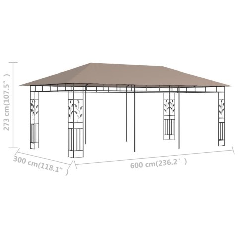 VidaXL Altana ogrodowa z moskitierą, 6x3x2,73 m, kolor taupe, 180 g/m²