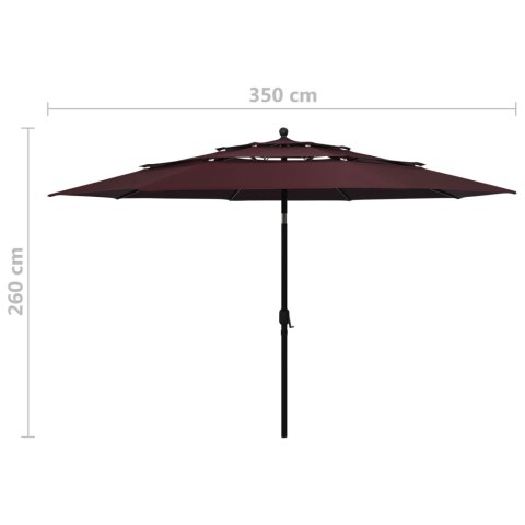 VidaXL 3-poziomowy parasol na aluminiowym słupku, bordowy, 3,5 m