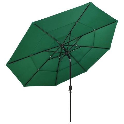 VidaXL 3-poziomowy parasol na aluminiowym słupku, zielony, 3,5 m