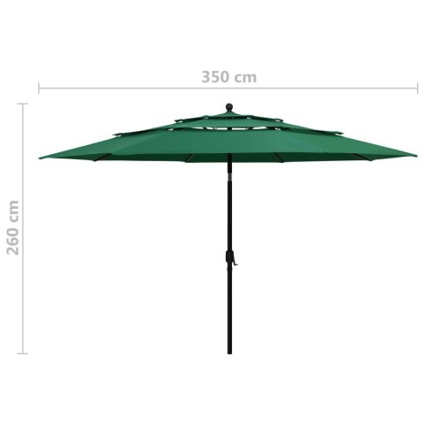 VidaXL 3-poziomowy parasol na aluminiowym słupku, zielony, 3,5 m