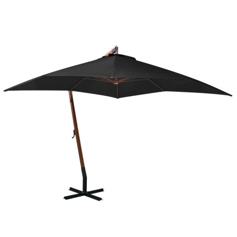 VidaXL Parasol ogrodowy wiszący, na jodłowym słupku, czarny, 3x3 m