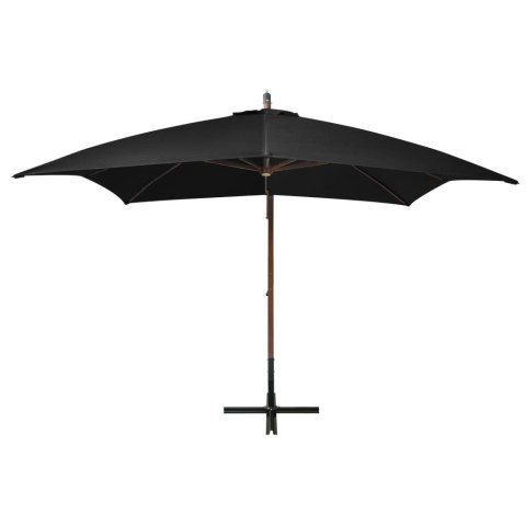 VidaXL Parasol ogrodowy wiszący, na jodłowym słupku, czarny, 3x3 m