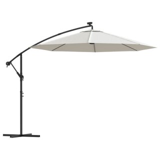 VidaXL Parasol ogrodowy wiszący, światła LED, 300 cm, metal, piaskowy