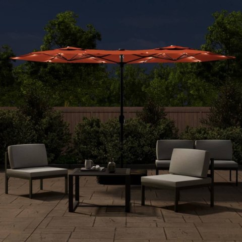 VidaXL Parasol ogrodowy podwójny z LED, terakota, 316x240 cm