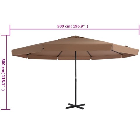 VidaXL Parasol ogrodowy na słupku aluminiowym, 500 cm, taupe