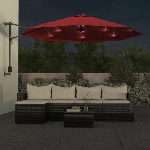 VidaXL Ścienny parasol ogrodowy z LED, czerwony, 290 cm