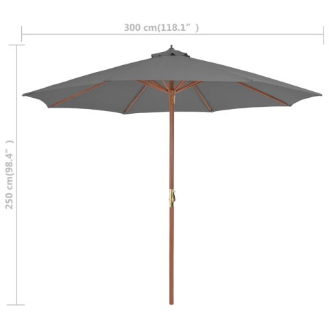 VidaXL Parasol ogrodowy na drewnianym słupku, 300 cm, antracytowy