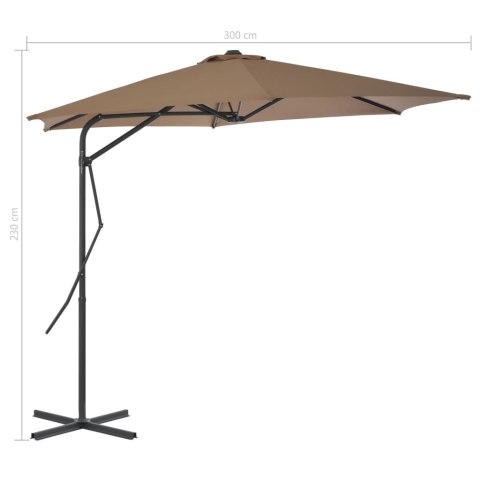 VidaXL Parasol ogrodowy na słupku stalowym, 300 cm, kolor taupe