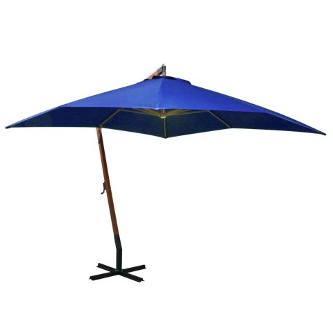 VidaXL Parasol ogrodowy wiszący, na jodłowym słupku, lazurowy, 3x3 m