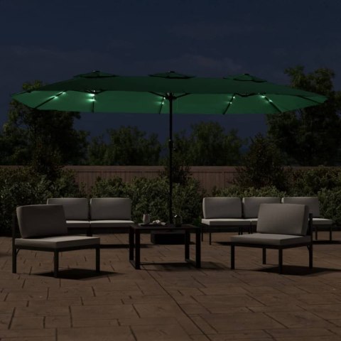 VidaXL Podwójny parasol ogrodowy z LED, zielony, 449x245 cm