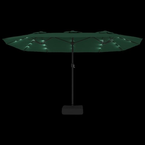 VidaXL Podwójny parasol ogrodowy z LED, zielony, 449x245 cm