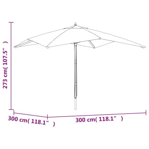 VidaXL Parasol ogrodowy na drewnianym słupku, bordowy, 300x300x273 cm