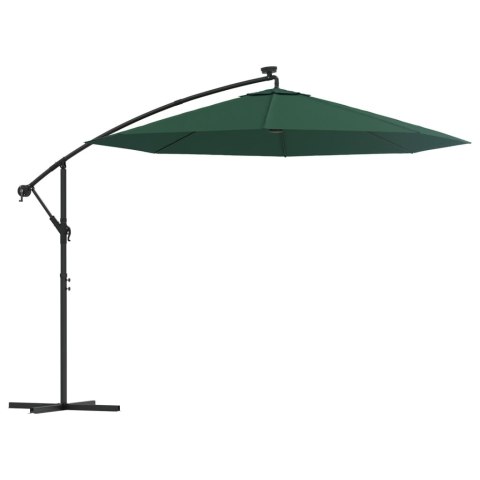 VidaXL Parasol ogrodowy wiszący, światła LED, 300 cm, metal, zielony