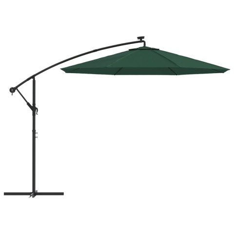 VidaXL Parasol ogrodowy wiszący, światła LED, 300 cm, metal, zielony