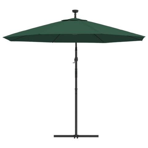 VidaXL Parasol ogrodowy wiszący, światła LED, 300 cm, metal, zielony