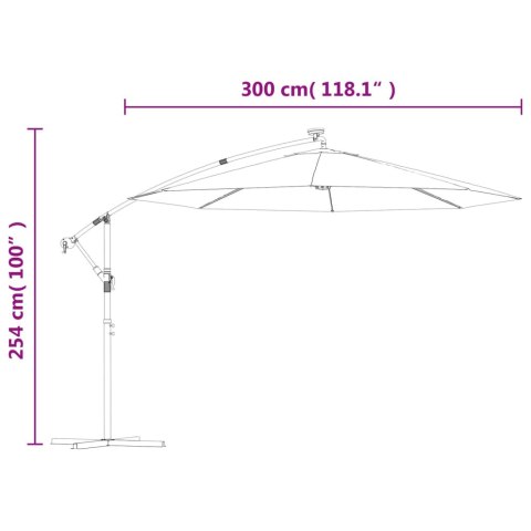 VidaXL Parasol ogrodowy wiszący, światła LED, 300 cm, metal, zielony