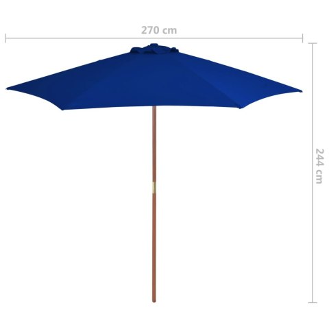 VidaXL Parasol ogrodowy na drewnianym słupku, niebieski, 270 cm