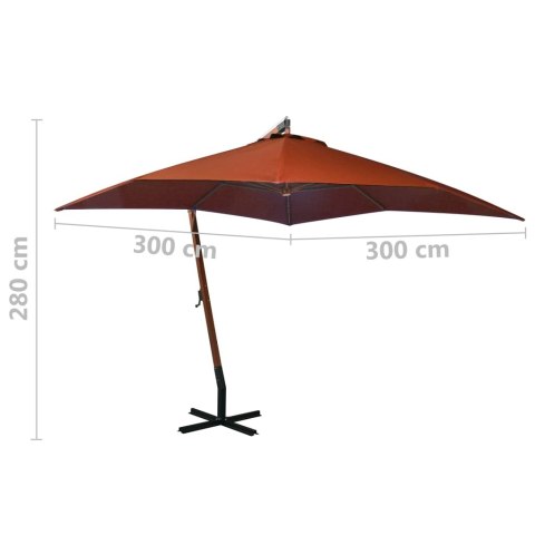 VidaXL Parasol ogrodowy wiszący, na jodłowym słupku, terakota, 3x3 m