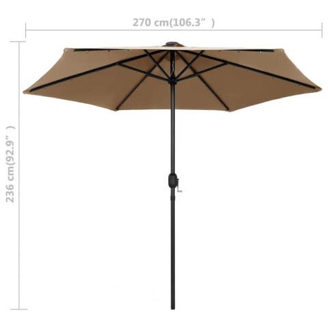 VidaXL Parasol ogrodowy z LED i aluminiowym słupkiem, 270 cm, taupe