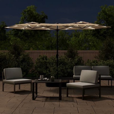 VidaXL Parasol ogrodowy podwójny z LED, taupe, 316x240 cm