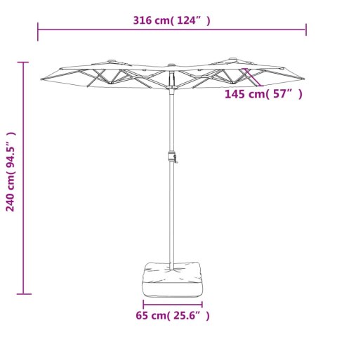 VidaXL Parasol ogrodowy podwójny z LED, taupe, 316x240 cm