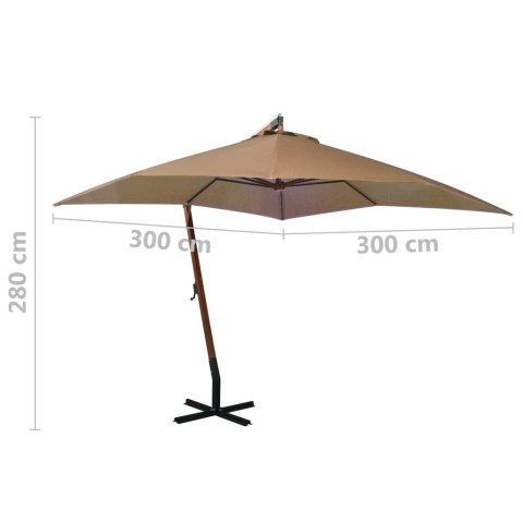 VidaXL Parasol ogrodowy wiszący, na jodłowym słupku, taupe, 3x3 m