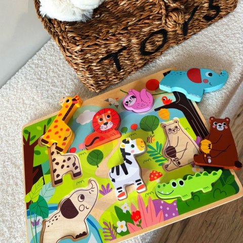 Tooky Toy Drewniane Puzzle Montessori Zwierzątka w Lesie Dopasuj Kształty Tooky Toy