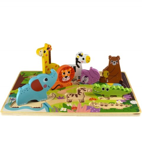 Tooky Toy Drewniane Puzzle Montessori Zwierzątka w Lesie Dopasuj Kształty Tooky Toy