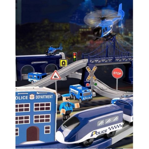 WOOPIE Electric Train Car Track Police Station Helicopter Cars 92 pcs. Woopie