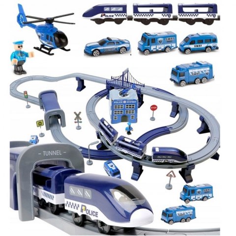 WOOPIE Electric Train Car Track Police Station Helicopter Cars 92 pcs. Woopie