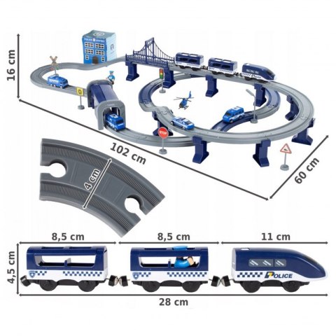 WOOPIE Electric Train Car Track Police Station Helicopter Cars 92 pcs. Woopie