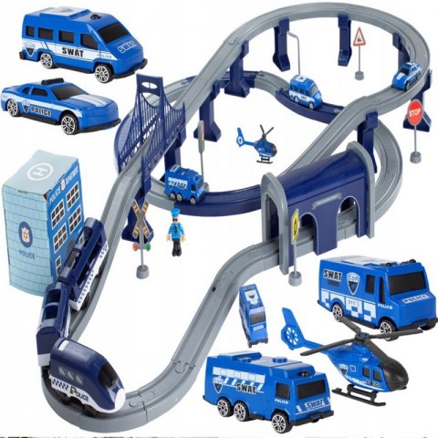 WOOPIE Electric Train Car Track Police Station Helicopter Cars 92 pcs. Woopie