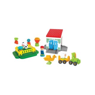 MOCHTOYS Klocki Jeżyki Pin Bricks FARMA w Kartonie 100 el. + 3 Figurki Mochtoys